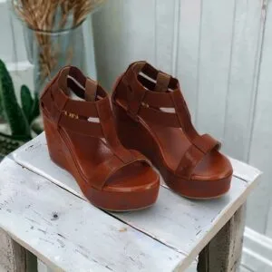 Women's High Platform Heel Ankle Brown Wedge Sandal