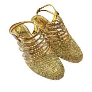 Kid's Girls Wedge Heels Golden Diamond Studded Mule Wedding Sandal