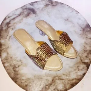 Women's Block Heel Handmade Detailed Rhinestones Wedding Sandal