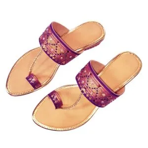 Women's Block Heel Stitch Details Colorful Handmade Zari Style Wedding Sandal