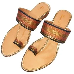Women's Plain Zari Style Sandal - Block Heel Stich Details Colorful Handmade Style Wedding Party Sandal