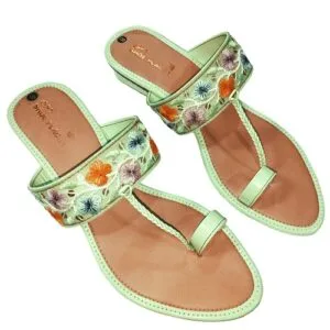 Women's Floral Embroidery Style Sandal - Block Heel Details Light Color Toe Loop Wedding Party Sandal