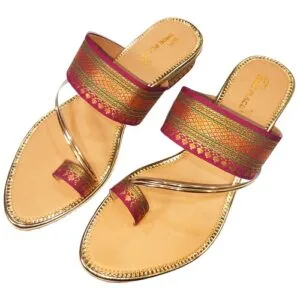 Plain Zari Style Sandal-Side Curve Toe Strip Block Heel Stich Colorful Handmade Style Wedding Sandal