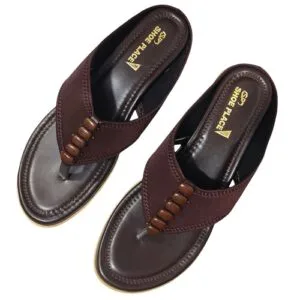 Beaded Detail Sandal - Elegant Comfortable Wedge Low Heel T-Strap Slip-On Casual Sandal