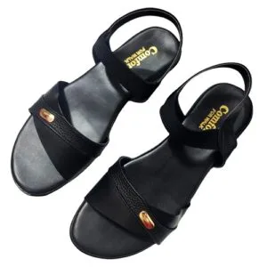 Comfort Sandal - Elegant Wedge Low Heel Tiny Metal Accent Double Strap Pull-On Casual Sandal