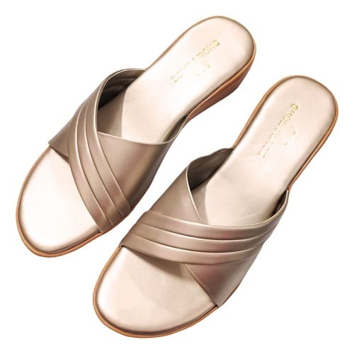 Metallic Finish Crisscross Pattern Slide Sandals