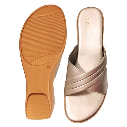 Metallic Finish Crisscross Pattern Slide Sandals