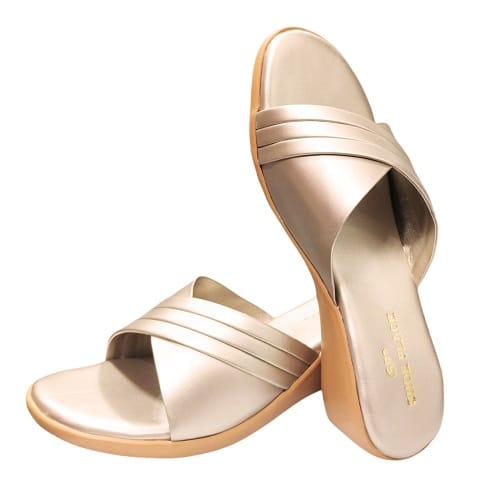 Metallic Finish Crisscross Pattern Slide Sandals
