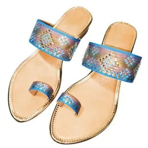 Zari Embellished Style -Loose Toe Strap Block Heel Stich Colorful Handmade Style Wedding Sandal