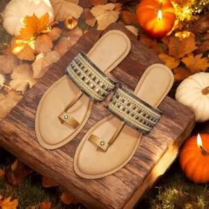 Women's Traditional Embellished Flat Sandals–Stylish Ethnic Slip-ons/Beadwork/Casual & Festive Wear